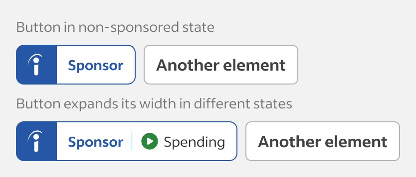 Sponsor button in different states with different widths not overlapping UI