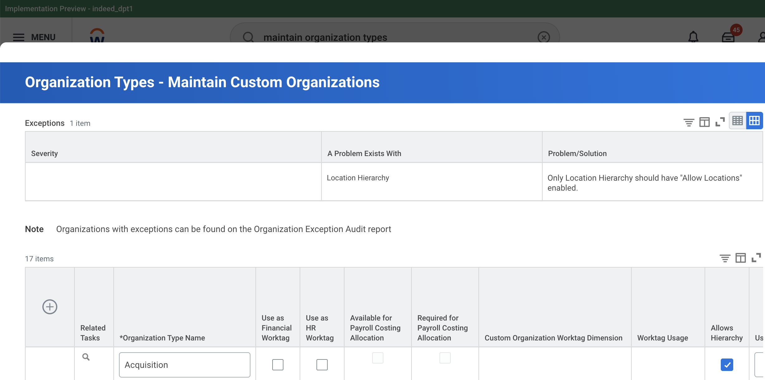 Maintain organization options