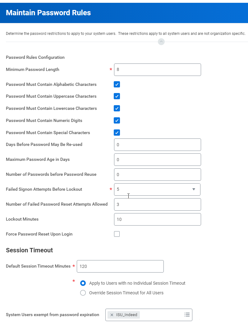 Tâche Gérer les règles de mot de passe (Maintain Password Rules)