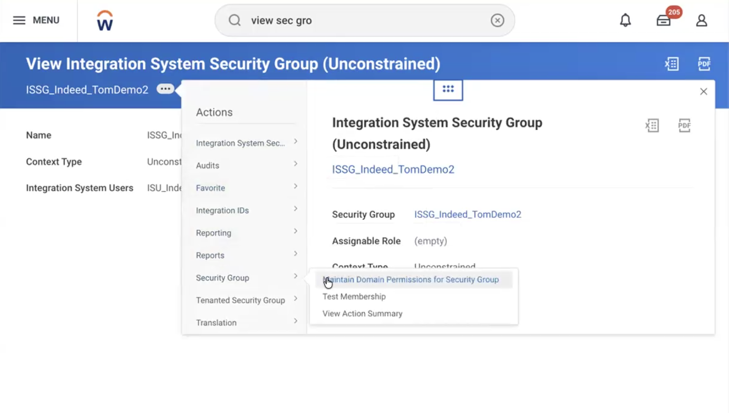 Gérer les droits d'accès de domaine pour le groupe de sécurité (Maintain Domain Permissions for Security Group) sélectionné dans la tâche Groupe de sécurité (Security Group)