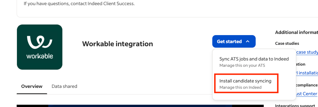Get started and Install Candidate Syncing options