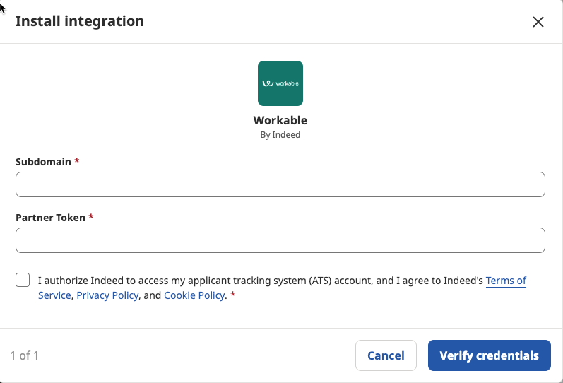 Credentials form with Verify credentials button