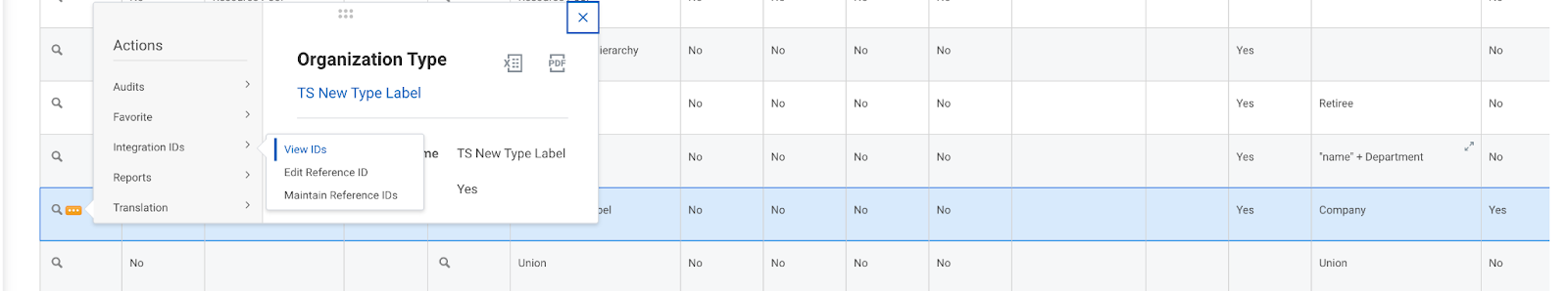 View Organization Types Setup screen