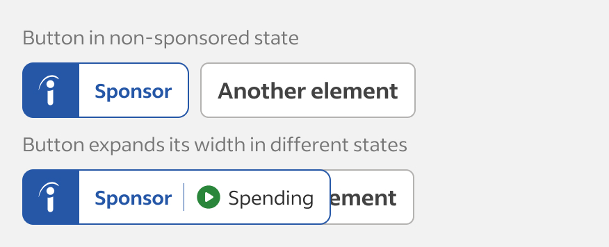 Sponsor button in different states with different widths overlapping UI