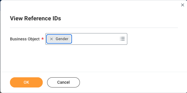Écran Afficher les ID de référence (View Reference IDs) avec Gender sélectionné