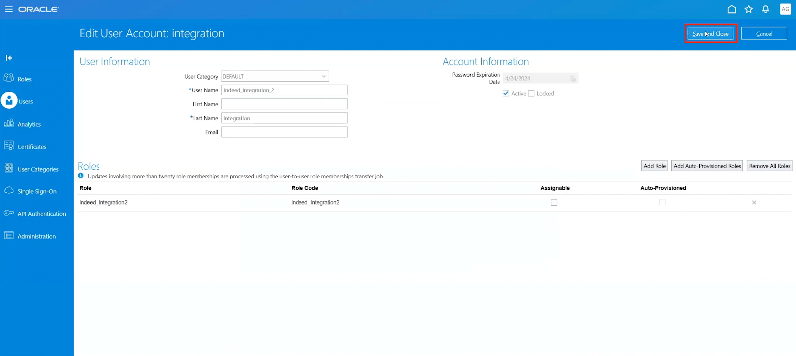 Bouton Enregistrer et fermer (Save and Close)