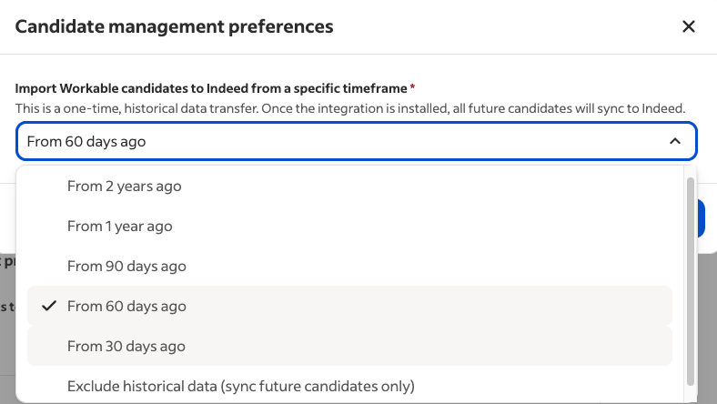Candidate management preferences screen with backfill timeframe options