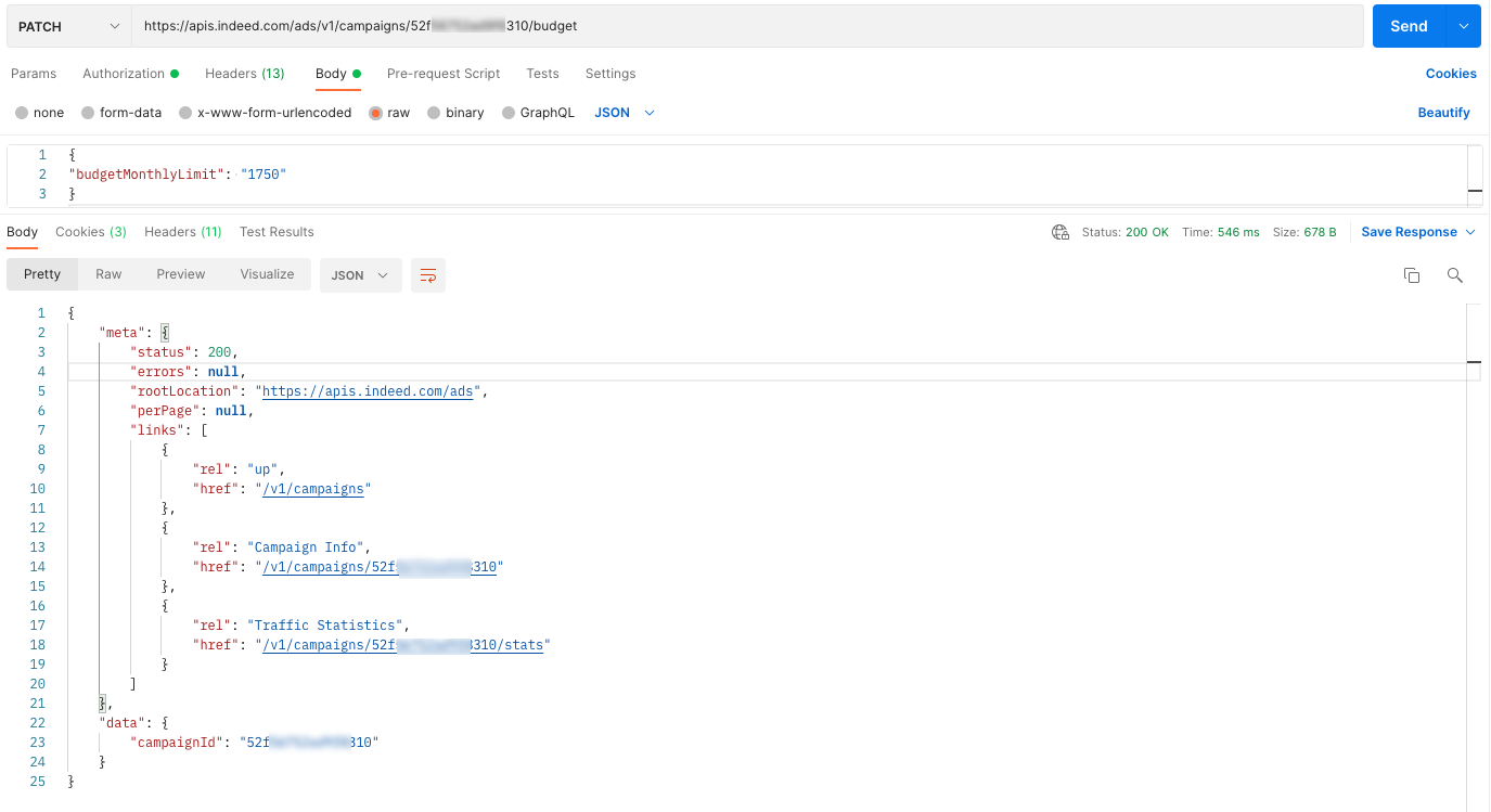 キャンペーン予算を更新するAPI呼び出し